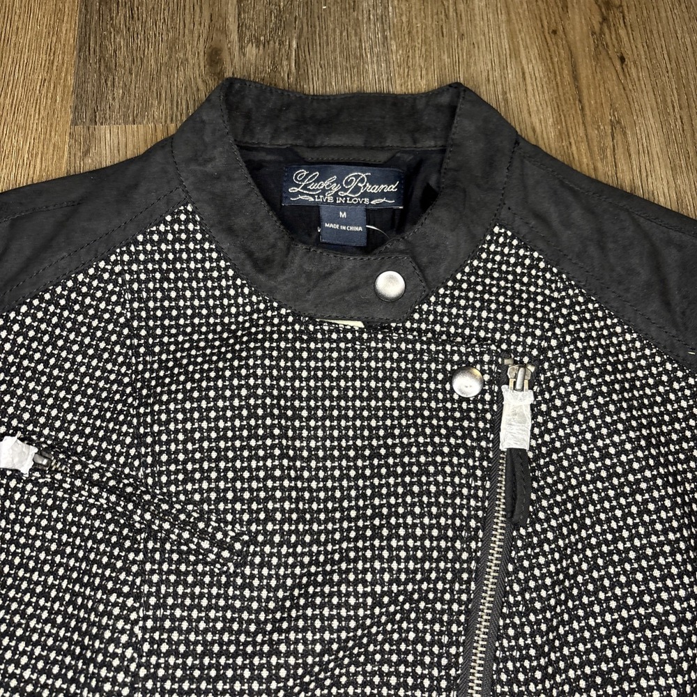 Lucky Brand Jacket Women's Medium Black Swiss Dot Wool Moto Edgy Lightweight NWT - Picture 7 of 16